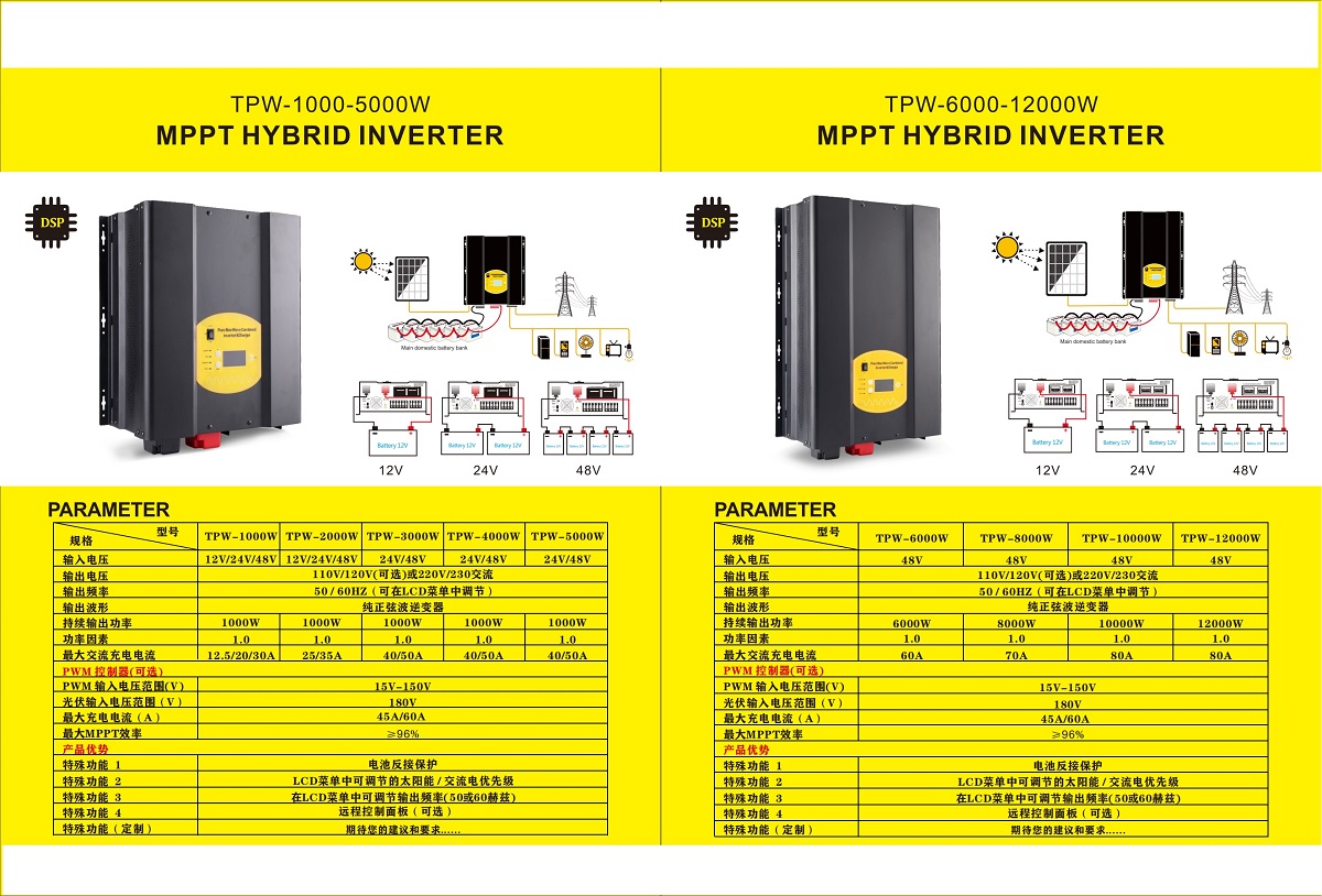 1000W~5000W&6000W~12000W MPPT hybrid pure sine wave inverter