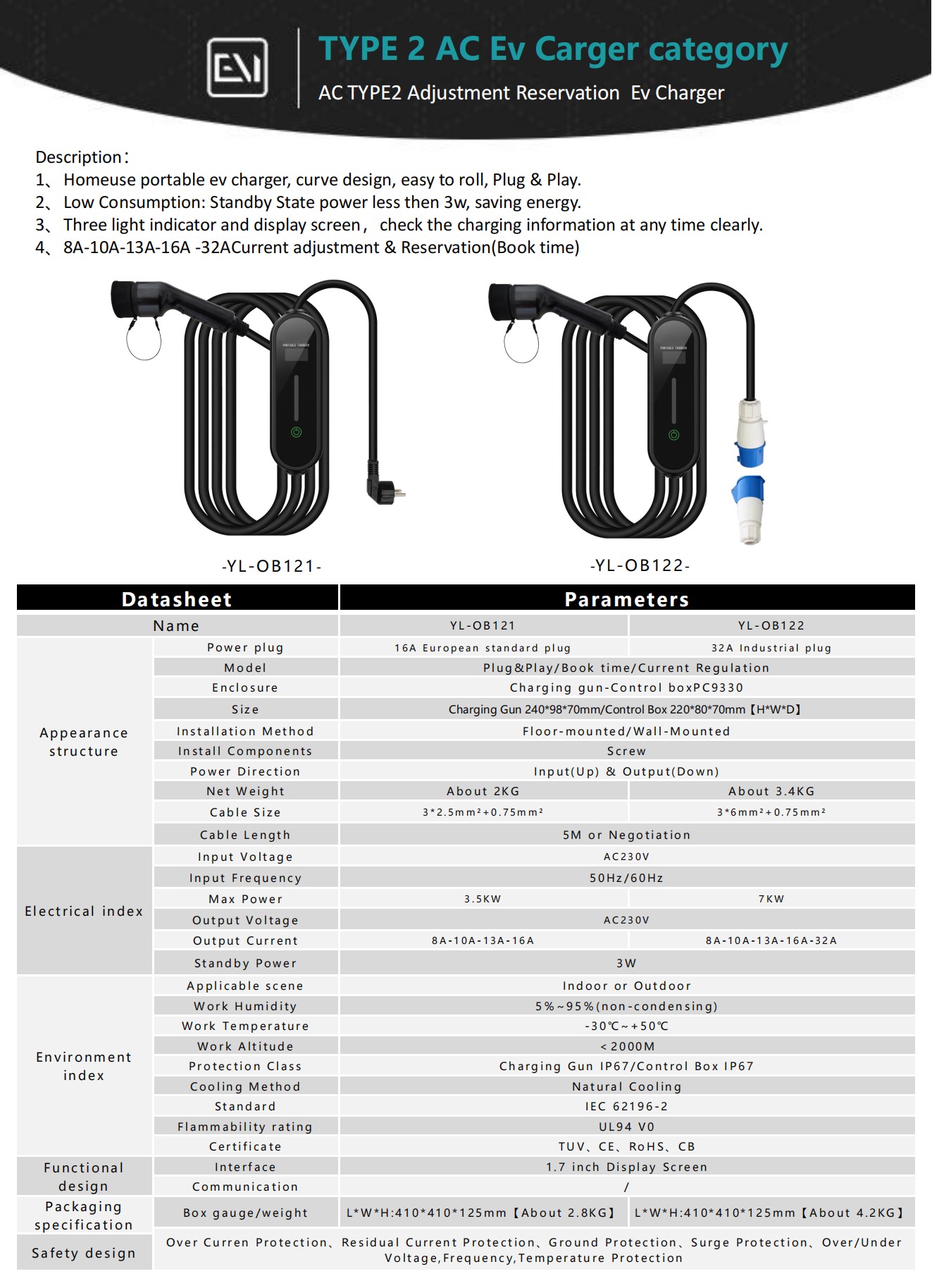 AC Type 2 Adjustment Reservation EV Charger