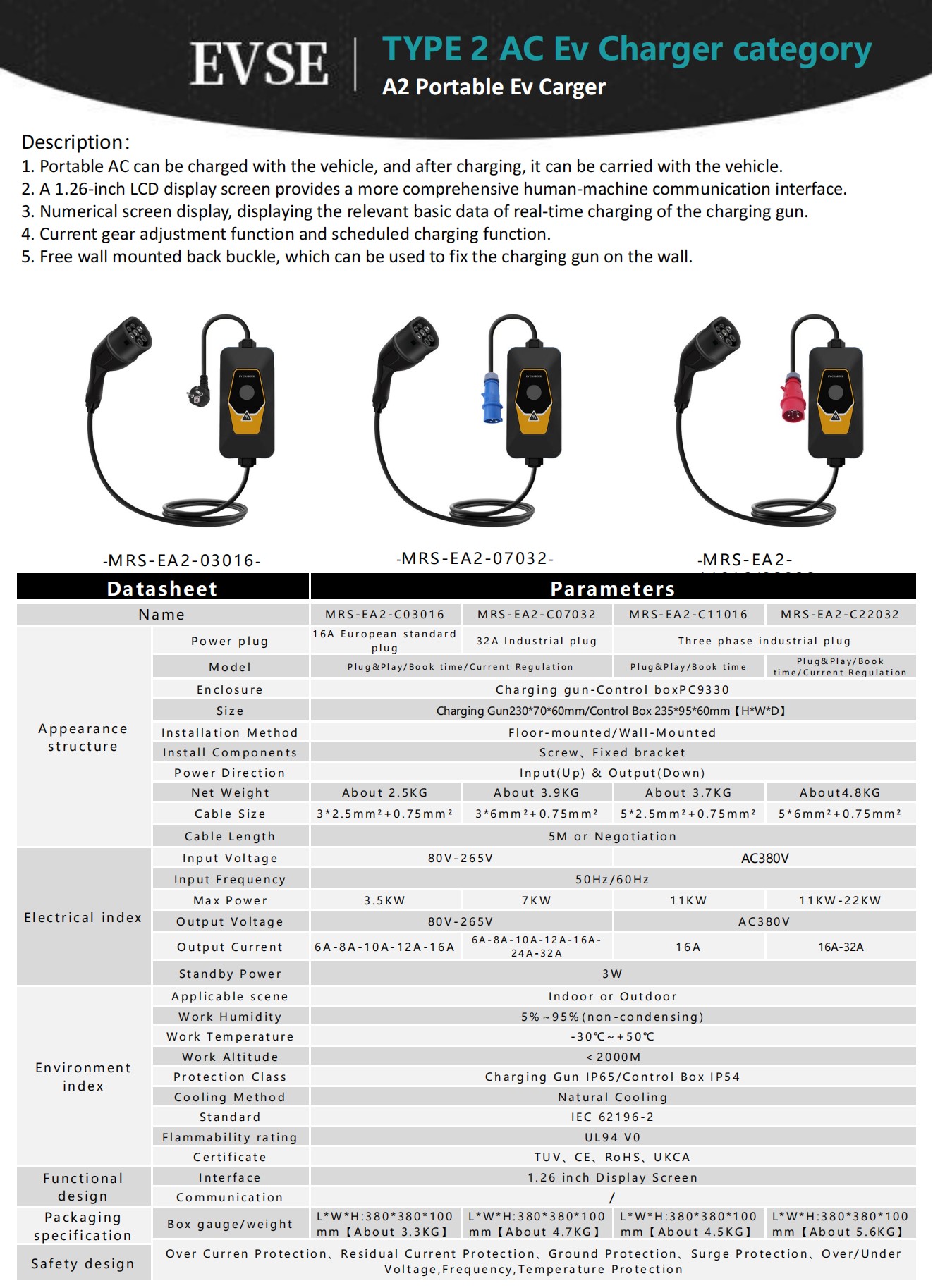 Type 2 AC A2 portable EV Charger